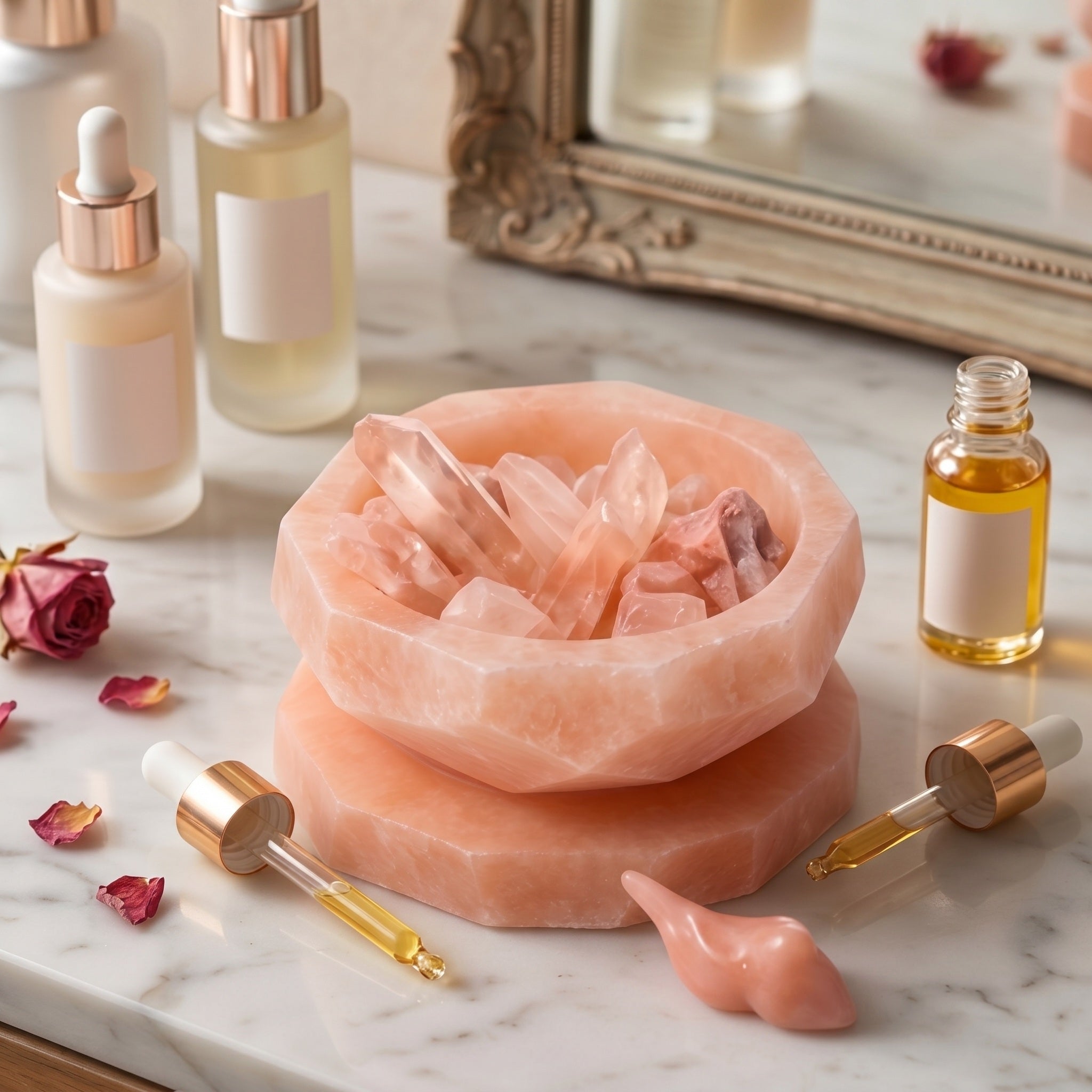 Geometric Blush Crystal Aromatherapy Diffuser Bowl Set