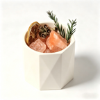 Modern Faceted White Ceramic and Pink Crystal Botanical Aromatherapy Set