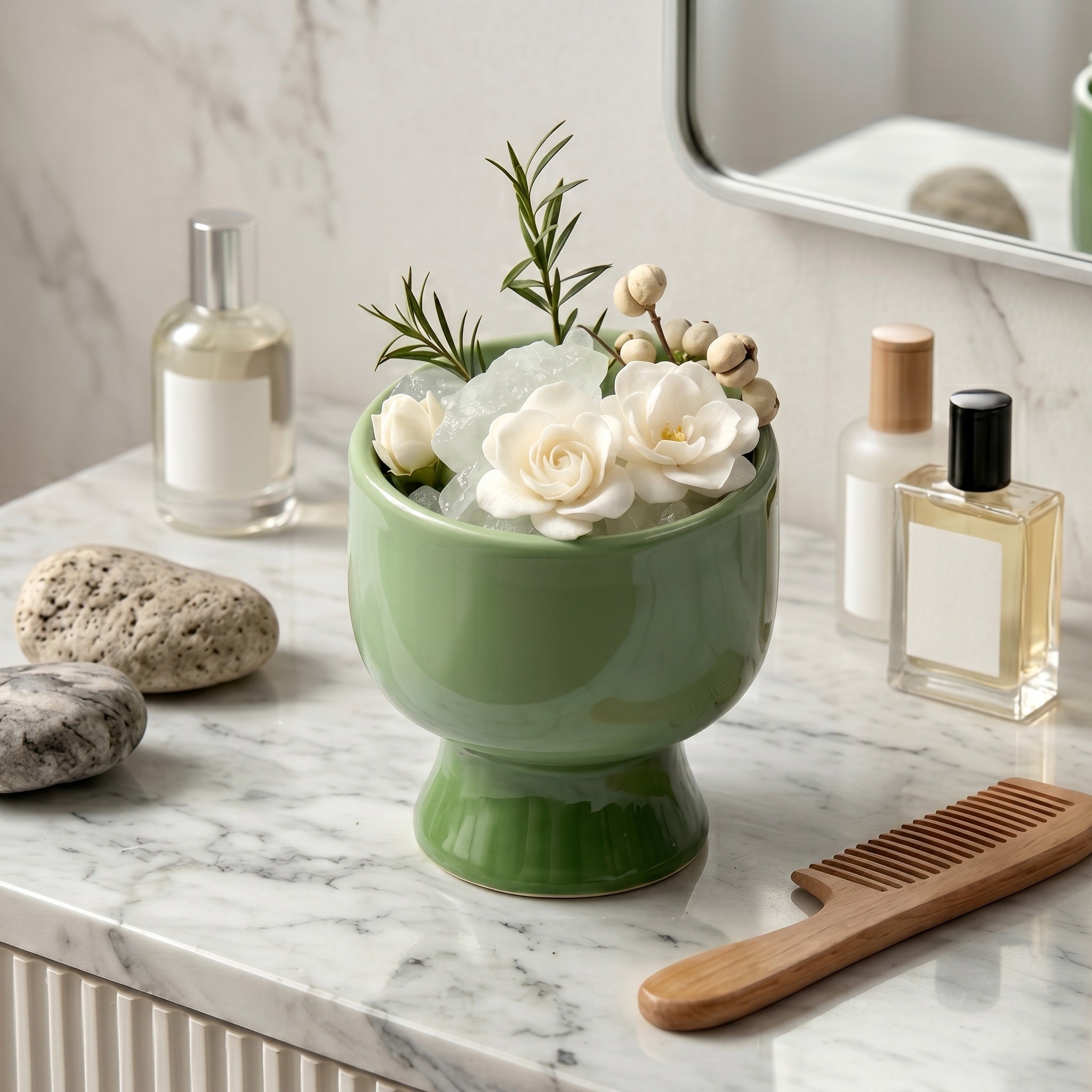 Verdant Sage Chalice and White Floral Crystal Aromatherapy Set