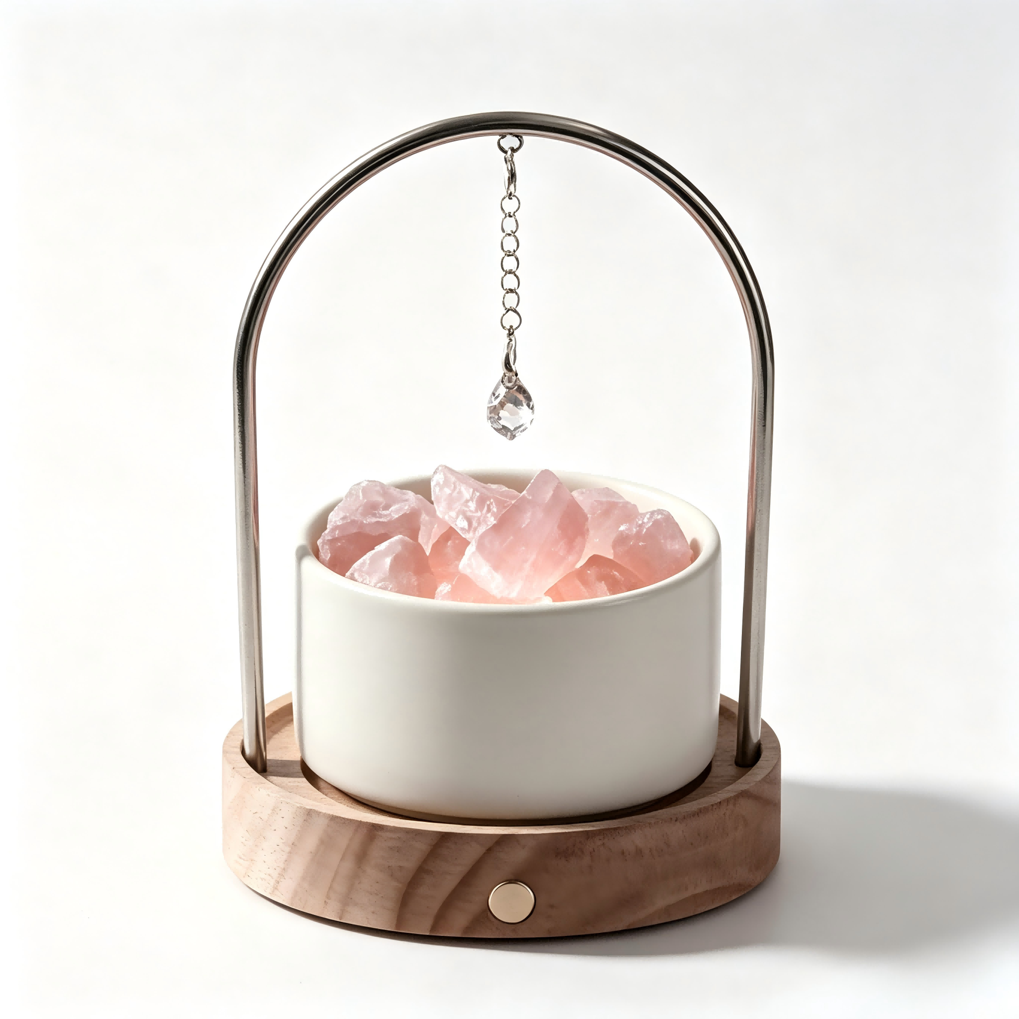 Illuminated Rose Quartz Crystal Aromatherapy Diffuser with Arch Pendant