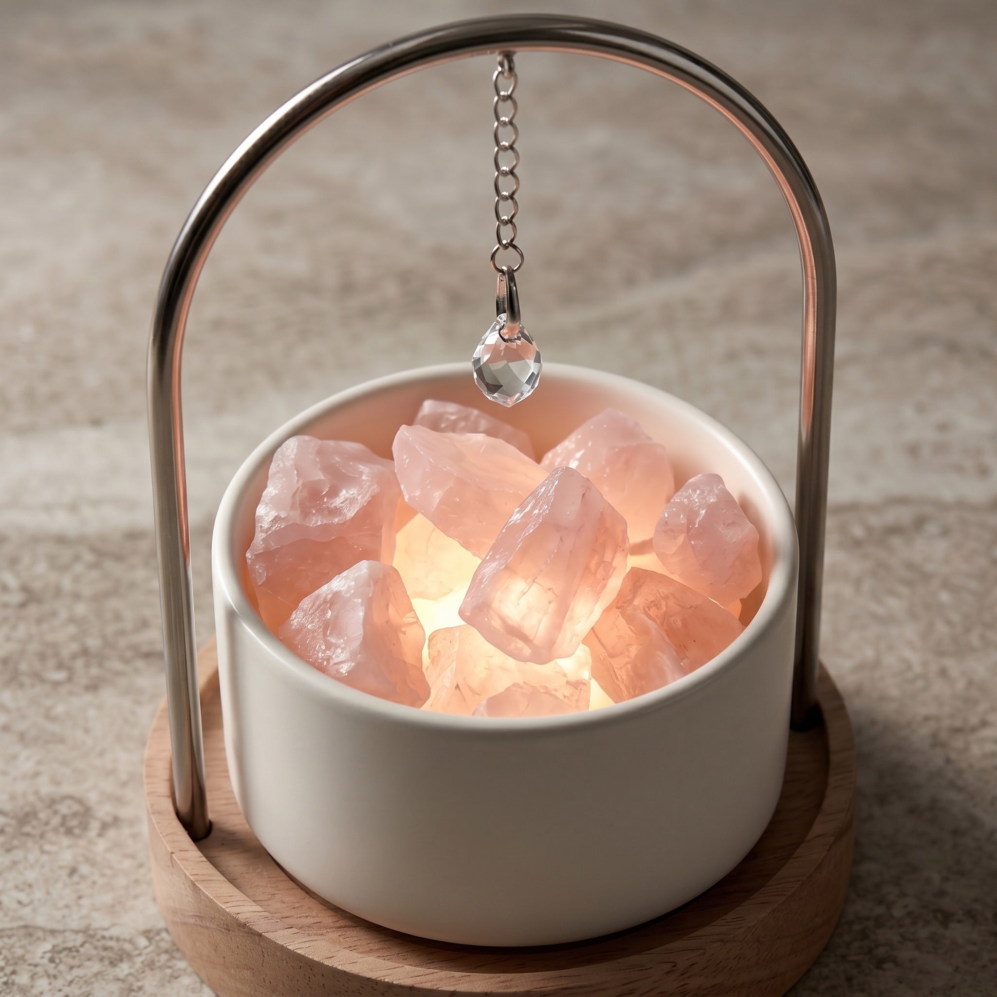 Illuminated Rose Quartz Crystal Aromatherapy Diffuser with Arch Pendant