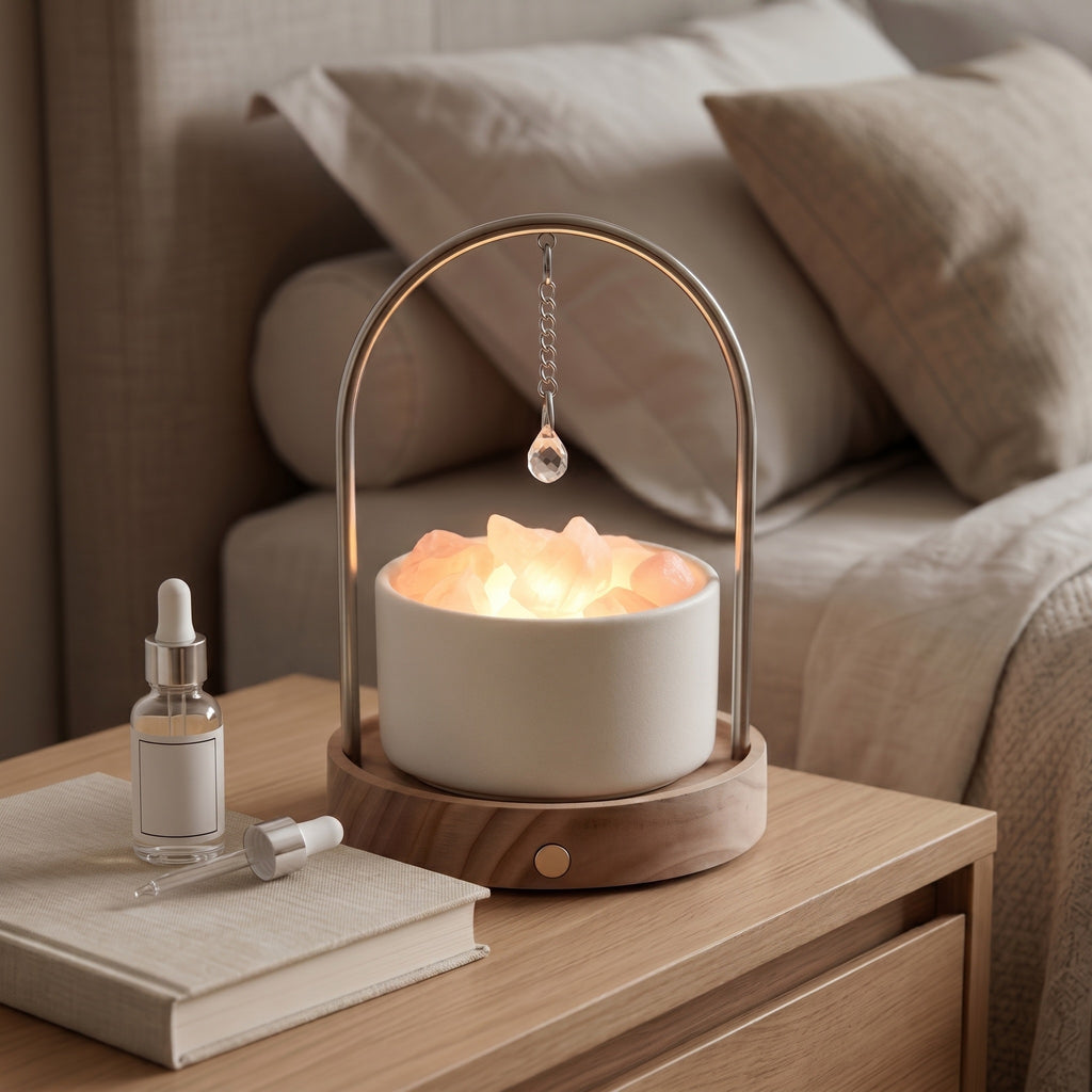 Illuminated Rose Quartz Crystal Aromatherapy Diffuser with Arch Pendant