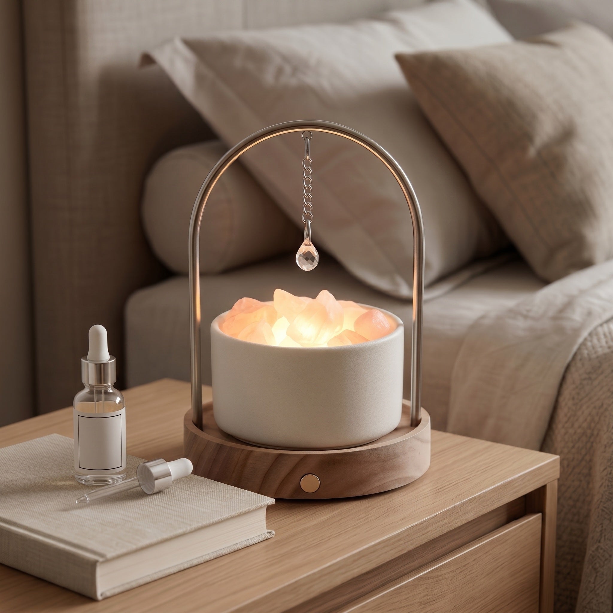 Illuminated Rose Quartz Crystal Aromatherapy Diffuser with Arch Pendant