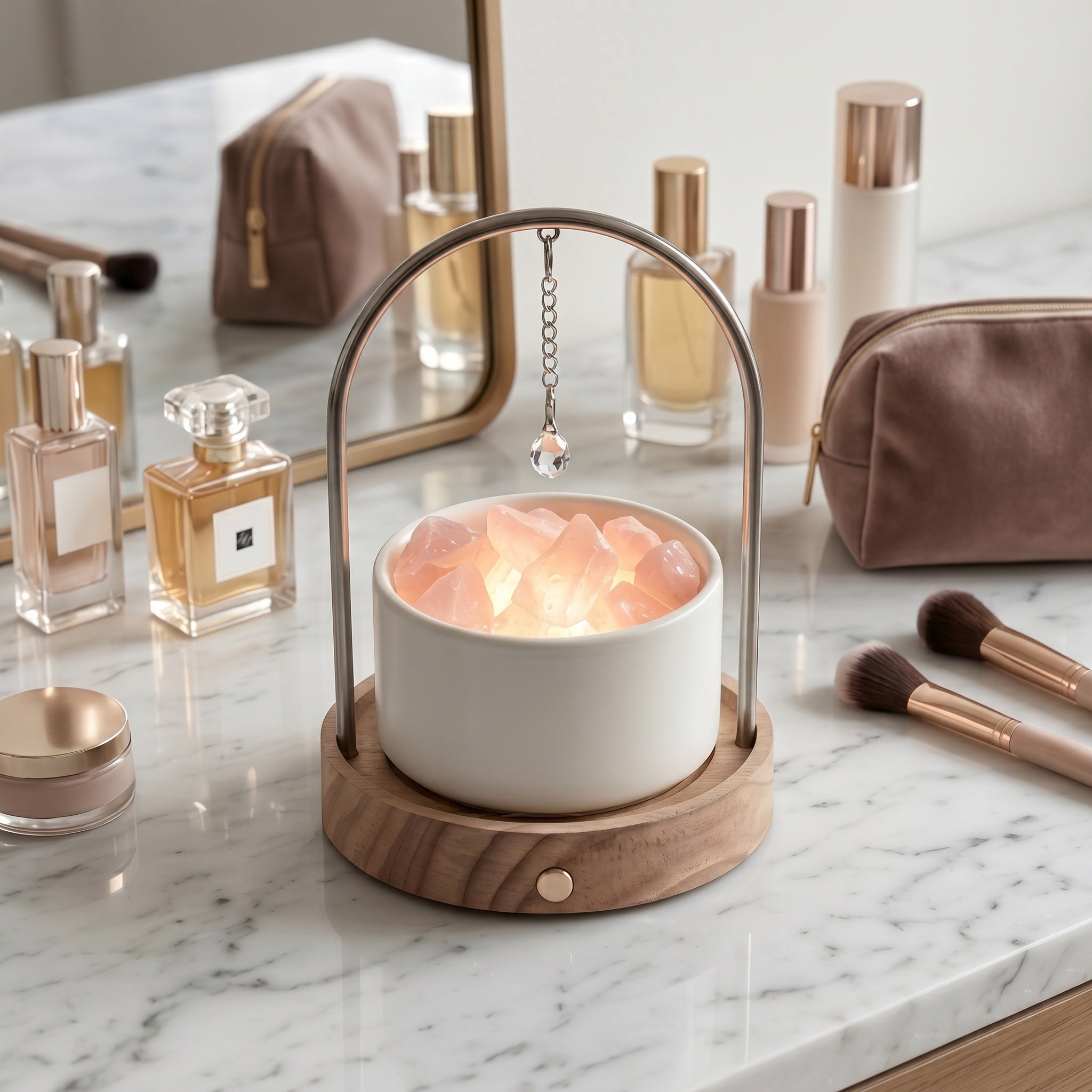 Illuminated Rose Quartz Crystal Aromatherapy Diffuser with Arch Pendant