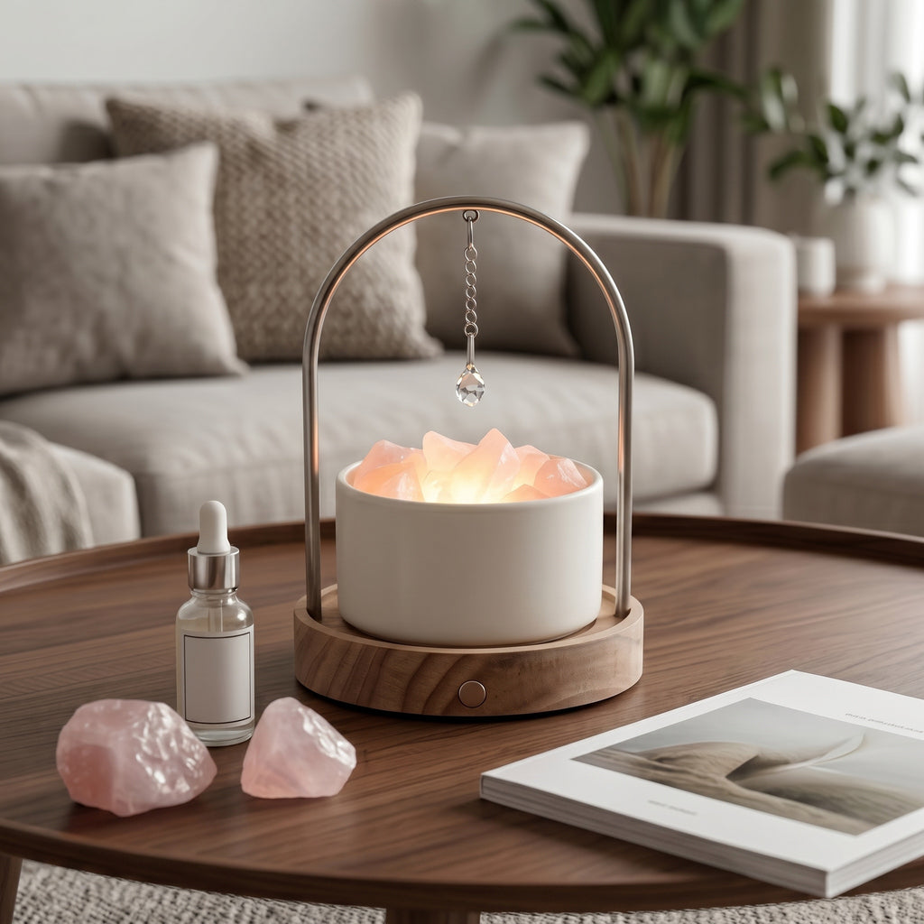 Illuminated Rose Quartz Crystal Aromatherapy Diffuser with Arch Pendant