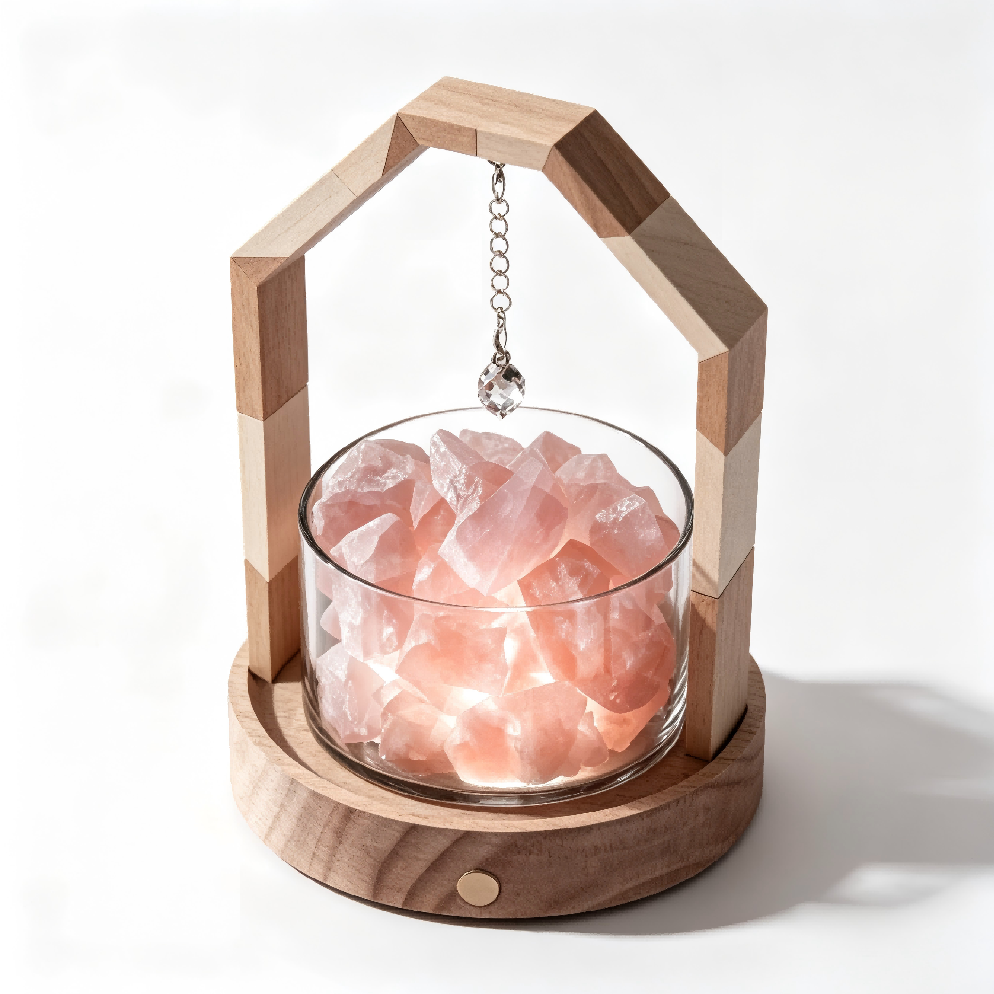 Illuminated Segmented Wooden Arch Rose Quartz Aromatherapy Diffuser