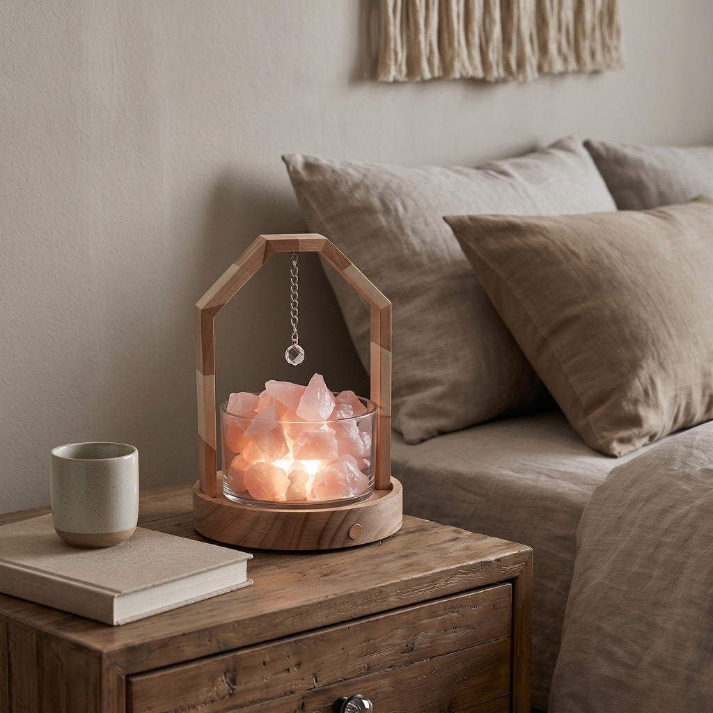 Illuminated Segmented Wooden Arch Rose Quartz Aromatherapy Diffuser
