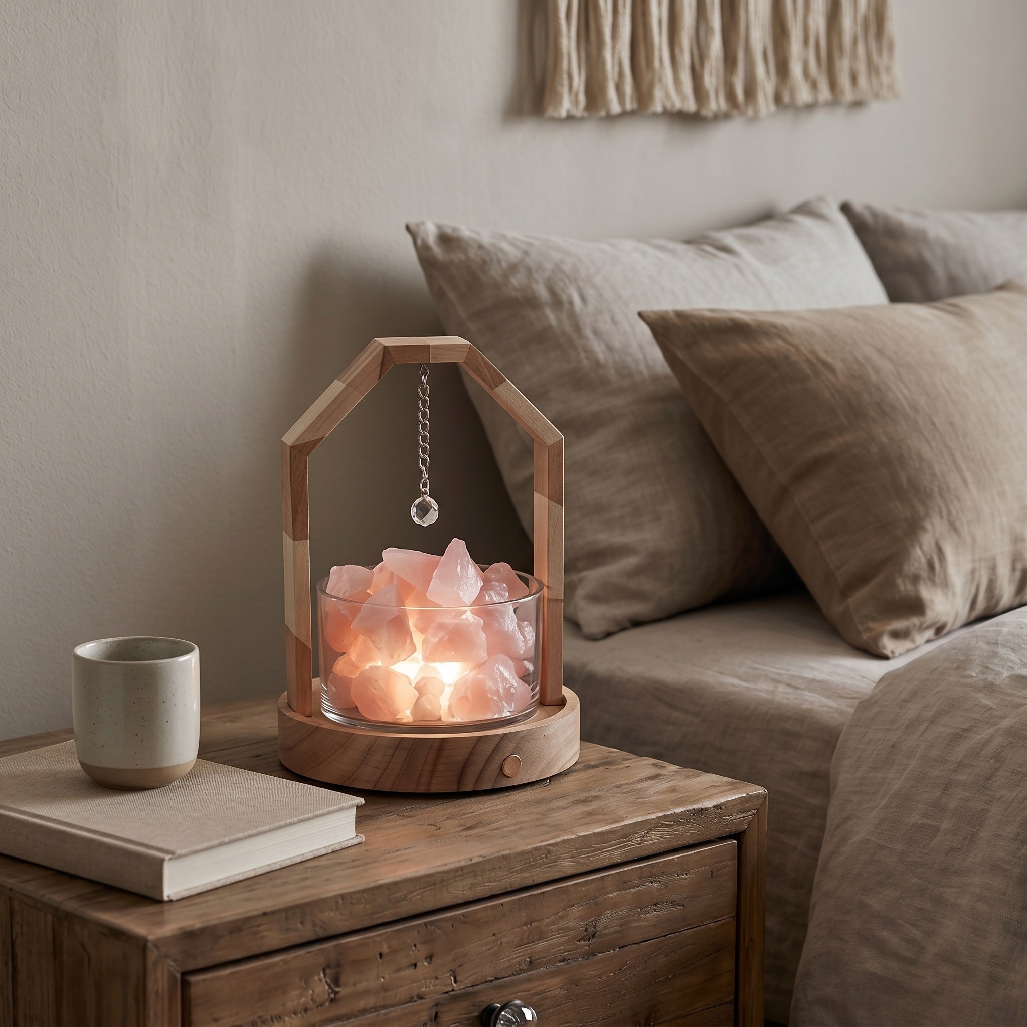 Illuminated Segmented Wooden Arch Rose Quartz Aromatherapy Diffuser