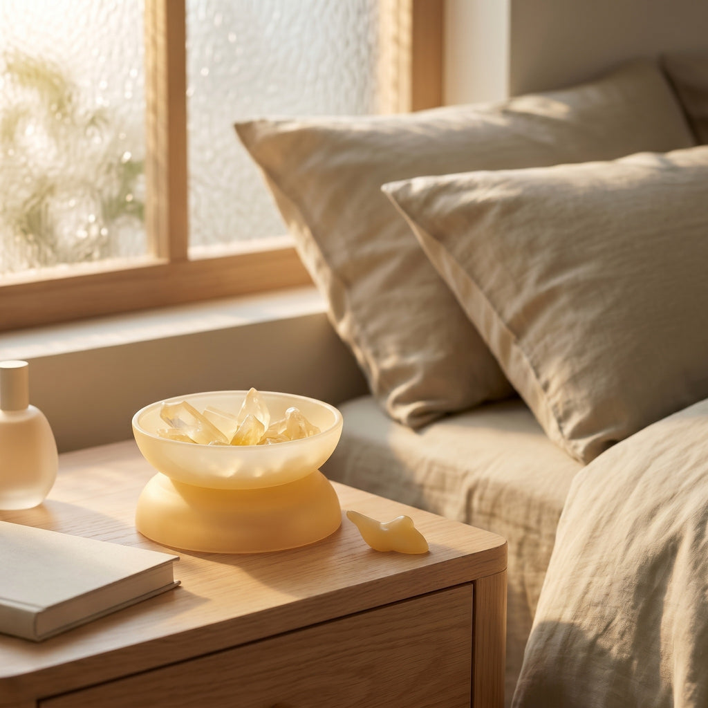 Luminous Golden Citrine-Tone Crystal Aromatherapy Diffuser Set