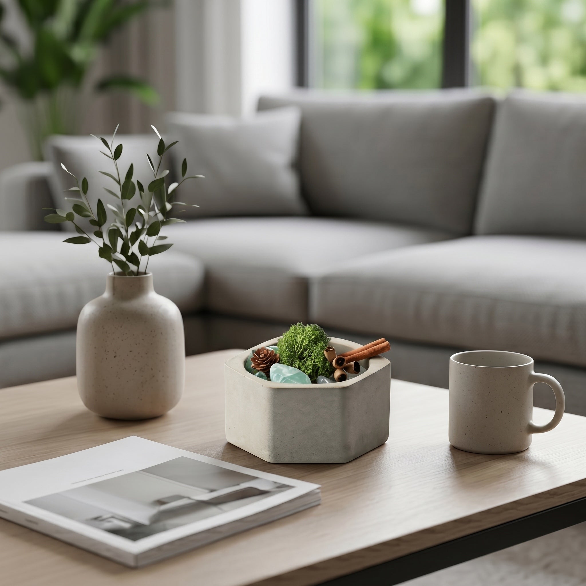 Industrial Woodland Hexagonal Concrete Aromatherapy Diffuser Set